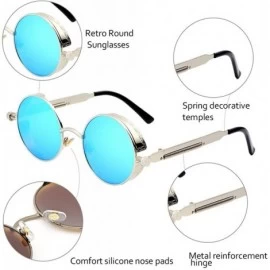 Round Steampunk John Lennon Sunglasses Gothic Vintage Retro Round for Men Women - Blue Lens/Silver Frame - C6189A6DL0W $18.50
