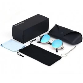 Round Steampunk John Lennon Sunglasses Gothic Vintage Retro Round for Men Women - Blue Lens/Silver Frame - C6189A6DL0W $18.50