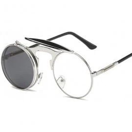 Round Steampunk Gothic Sunglasses Men Women Round Designer Silver Blue As Picture - Black Gray - CO18XE0HUDU $17.97