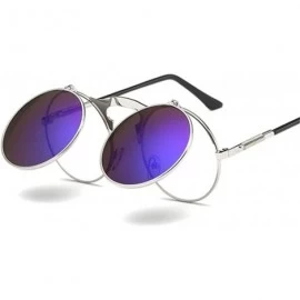 Round Steampunk Gothic Sunglasses Men Women Round Designer Silver Blue As Picture - Black Gray - CO18XE0HUDU $17.97
