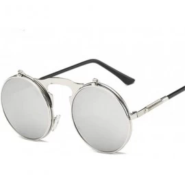 Round Steampunk Gothic Sunglasses Men Women Round Designer Silver Blue As Picture - Black Gray - CO18XE0HUDU $11.33