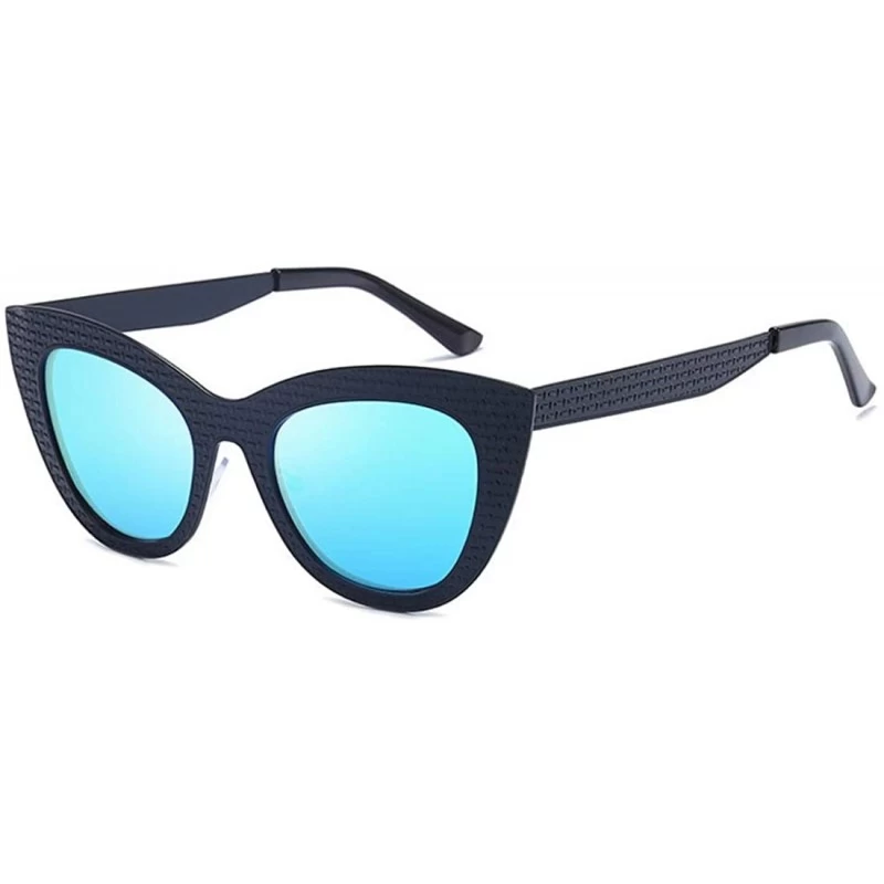Oversized Vintage Cat Eye Oversized Metal Frame Tinted Lenses Women Sunglasses - Black Blue - CM18N92M7LC $20.58