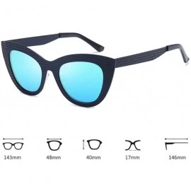 Oversized Vintage Cat Eye Oversized Metal Frame Tinted Lenses Women Sunglasses - Black Blue - CM18N92M7LC $20.58