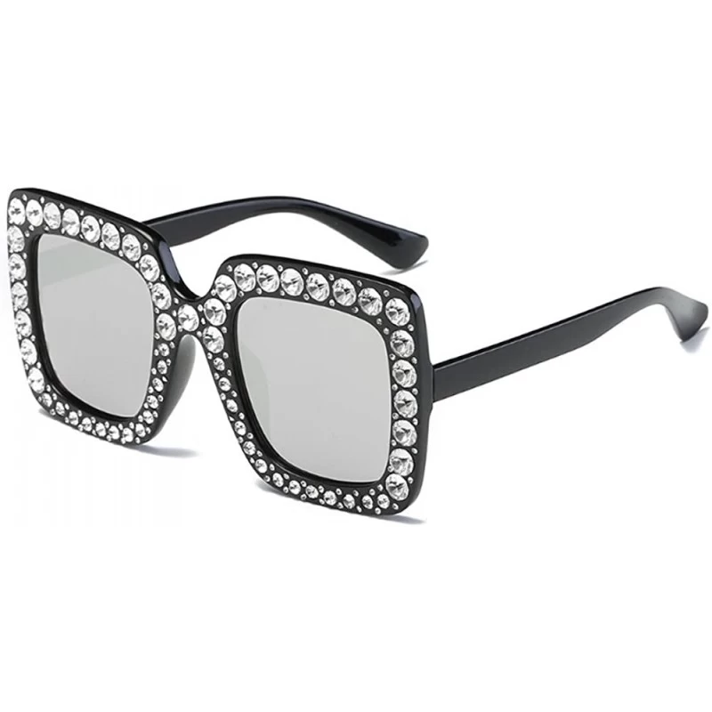 Square Women Sunglasses Crystal Brand Designer Oversized Square Sunglasses - C2 - CP18D9MKC8O $18.35