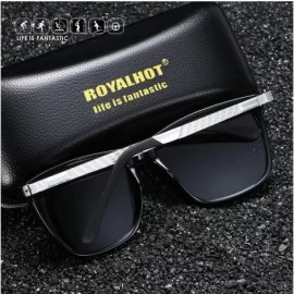 Sport Polarized Square Sunglasses for Men Vintage PC Frame Driving UV400 Protection - Black Blue - CX18RMIZS5X $28.57