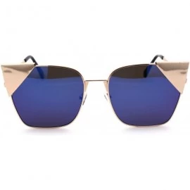 Rectangular Womens Metal Rim Rectangular Oversize Cat Eye Retro Sunglasses - Gold Blue Mirror - CA18W4HOMQ8 $25.19