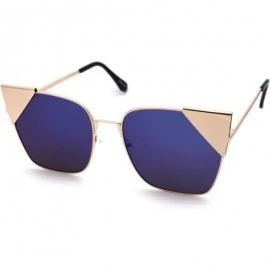 Rectangular Womens Metal Rim Rectangular Oversize Cat Eye Retro Sunglasses - Gold Blue Mirror - CA18W4HOMQ8 $11.45