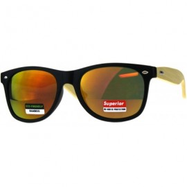 Wayfarer Real Bamboo Wood Temple Sunglasses Casual Horn Rim Matted Frame - Black (Fuchsia Mirror) - CI18DD0HYOE $29.83