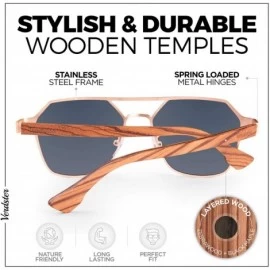 Aviator Prague Stainless Steel Sunglasses with Triple Layered Wood Temples - Golden Stainless Steel / Coral Lens - CW194LEYDX...
