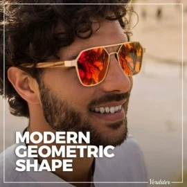 Aviator Prague Stainless Steel Sunglasses with Triple Layered Wood Temples - Golden Stainless Steel / Coral Lens - CW194LEYDX...