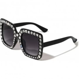 Square Square Oversized Rhinestone Lens Crystal Color Sunglasses - Black - C8197LNDZGA $27.84