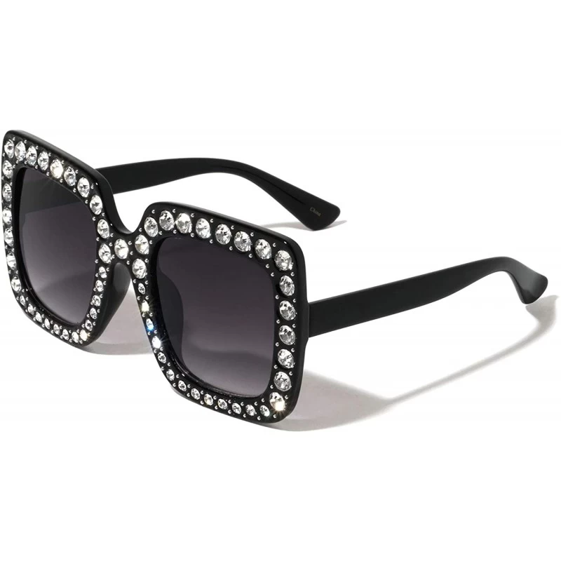 Square Square Oversized Rhinestone Lens Crystal Color Sunglasses - Black - C8197LNDZGA $17.35