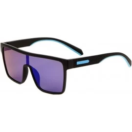 Shield Polarized Temple Diamond Texture Pattern One Piece Shield Rectangular Lens Sunglasses - Blue - C8190UWO2DQ $15.52