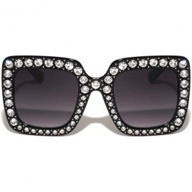 Square Square Oversized Rhinestone Lens Crystal Color Sunglasses - Black - C8197LNDZGA $17.35