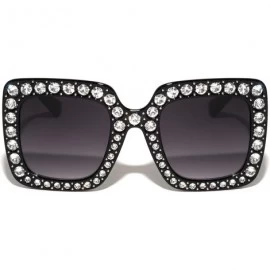 Square Square Oversized Rhinestone Lens Crystal Color Sunglasses - Black - C8197LNDZGA $27.84