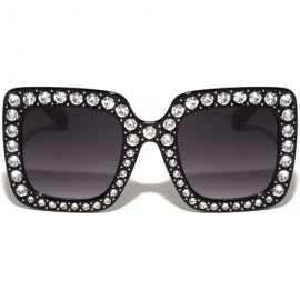 Square Square Oversized Rhinestone Lens Crystal Color Sunglasses - Black - C8197LNDZGA $17.35