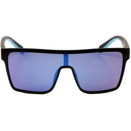 Shield Polarized Temple Diamond Texture Pattern One Piece Shield Rectangular Lens Sunglasses - Blue - C8190UWO2DQ $38.09