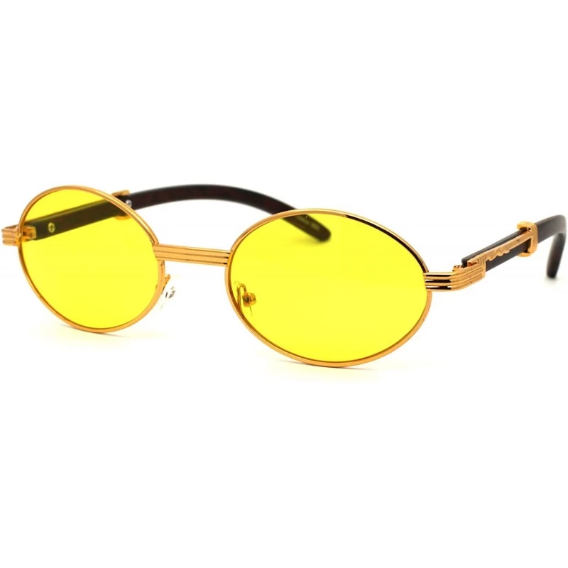 Round Retro Art Nouveau Vintage Style Small Oval Metal Frame Sunglasses - Gold Yellow - CP197EG95WA $22.69