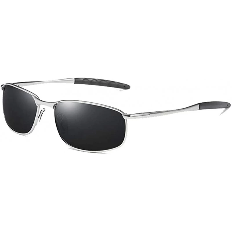 Sport Polarized Sunglasses Goggles Eyewear Protection - Silver Black - CX18M9HIUUH $16.80