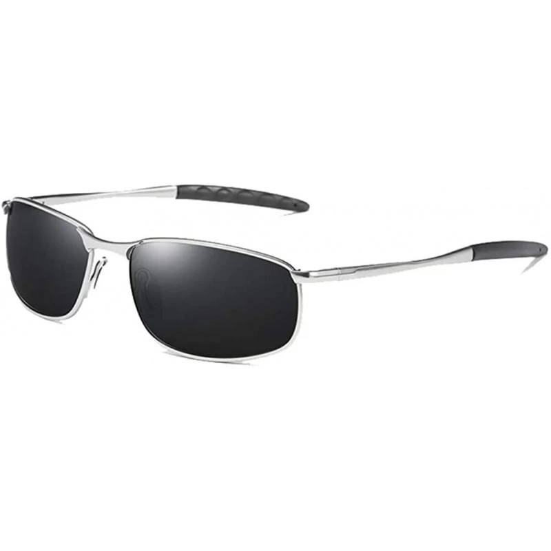 Sport Polarized Sunglasses Goggles Eyewear Protection - Silver Black - CX18M9HIUUH $11.04