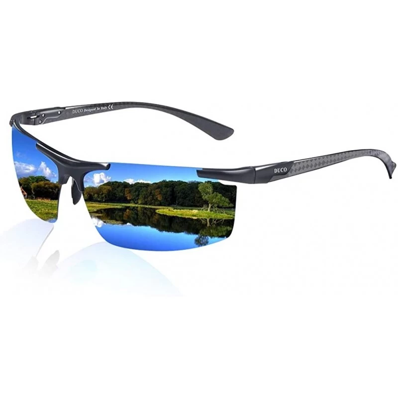 Sport Men's Sports Carbon Fiber Temple Polarized Sunglasses 100% UV Protection Sunglasses for Men 8207 - Blue - CP18SN3CNWT $...
