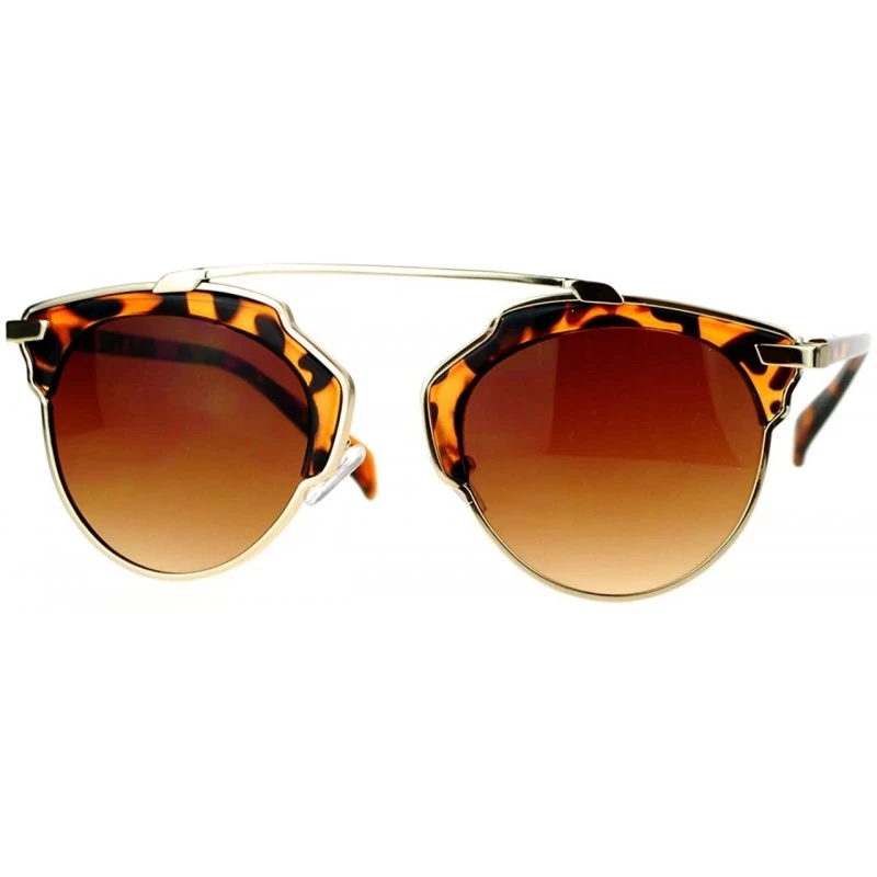 Round Designer Fashion Sunglasses Top Bar Bridge Unisex Retro Chic UV 400 - Gold Tortoise - CT1287SF369 $11.31