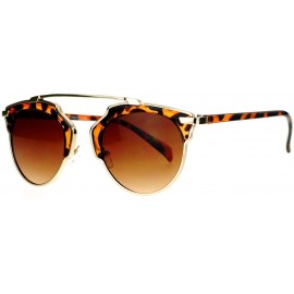 Round Designer Fashion Sunglasses Top Bar Bridge Unisex Retro Chic UV 400 - Gold Tortoise - CT1287SF369 $11.31