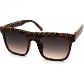 Rectangular Womens Thin Metal Chain Weave Trim Plastic Horn Rim Sunglasses - Tortoise Gradient Brown - CS18UIOA45Z $24.94