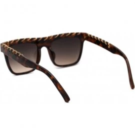 Rectangular Womens Thin Metal Chain Weave Trim Plastic Horn Rim Sunglasses - Tortoise Gradient Brown - CS18UIOA45Z $24.94