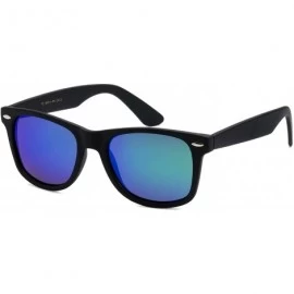 Square Retro Rewind Polarized Vintage Mirrored Hipster Fashion UV Sunglasses Pouch - Black Frame Blue Green Mirror Lens - CN1...