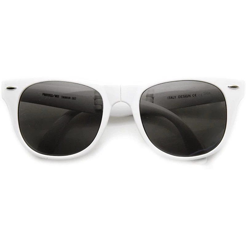 Wayfarer Neon Bright Colorful Compact Folding Pocket Horn Rimmed Sunglasses 54mm - White Smoke - CY11O5E3X67 $19.45