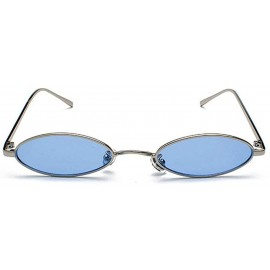 Square punk Small Oval Metal Frame Chic Clear Candy Color Lens Sunglasses - Silver Blue - C718RLAEWSA $10.22