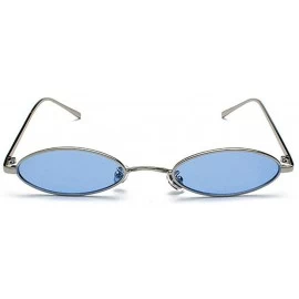 Square punk Small Oval Metal Frame Chic Clear Candy Color Lens Sunglasses - Silver Blue - C718RLAEWSA $22.60