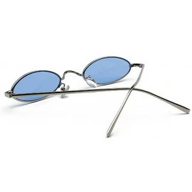Square punk Small Oval Metal Frame Chic Clear Candy Color Lens Sunglasses - Silver Blue - C718RLAEWSA $22.60