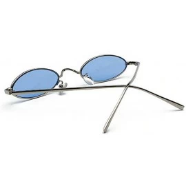 Square punk Small Oval Metal Frame Chic Clear Candy Color Lens Sunglasses - Silver Blue - C718RLAEWSA $10.22