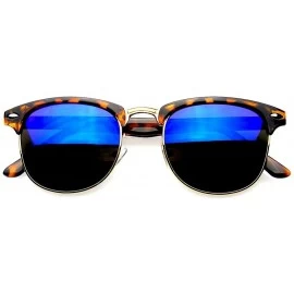 Round Classic Half Frame Horned Rim Gold Accent Half Frame Sunglasses - Tortoise Blue - CB12O0B54TP $8.87