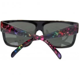 Rectangular Unisex Mobster Flat Top Rectangular Metalic Animal Print Sunglasses - Red Leopard - CX11N3BRI4B $12.43