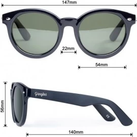 Round Polarized Fashion Sunglasses for Men Women - Round Mirrored Lens Retro Eyewear - UV400 - Green Lens/Black Frame - C1182...