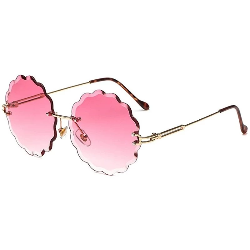 Rimless Fashion Vintage Rimless Round Flower Shaped Sunglasses Women Girls Summer Stylish UV400 - Pink - C418DXRSLMI $22.70