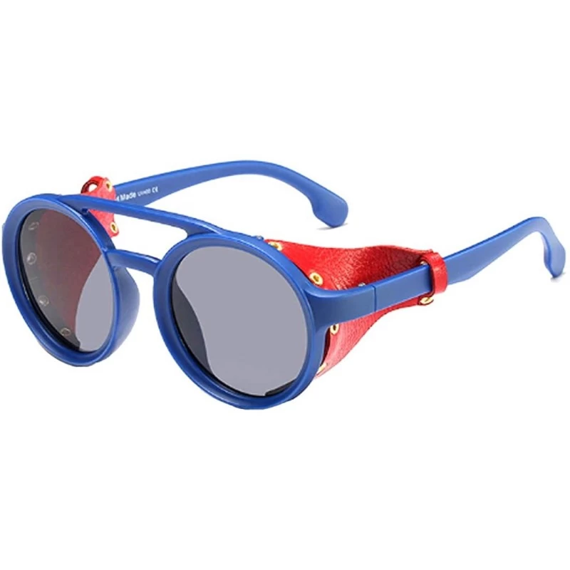 Round Women's Retro Small Round Plastic Frame Candy Color Design Sunglasses - Blue Gray - CW18W7ESICQ $43.01