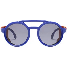 Round Women's Retro Small Round Plastic Frame Candy Color Design Sunglasses - Blue Gray - CW18W7ESICQ $43.01