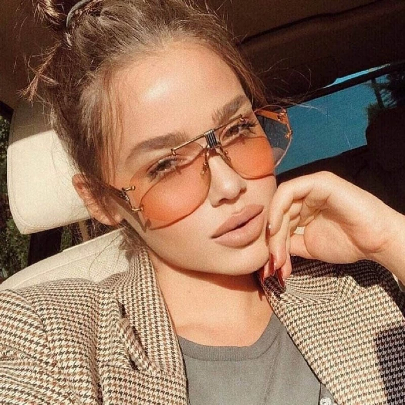 Oversized Fashion Oversized Rimless Sunglasses Women Clear Lens Glasses - A - C418R6XOAOO $17.12
