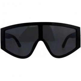 Goggle Super Oversized Goggle Style Sunglasses Arched Top Shield Fashion Shades - Shiny Black - C618CU0ZSGH $9.44