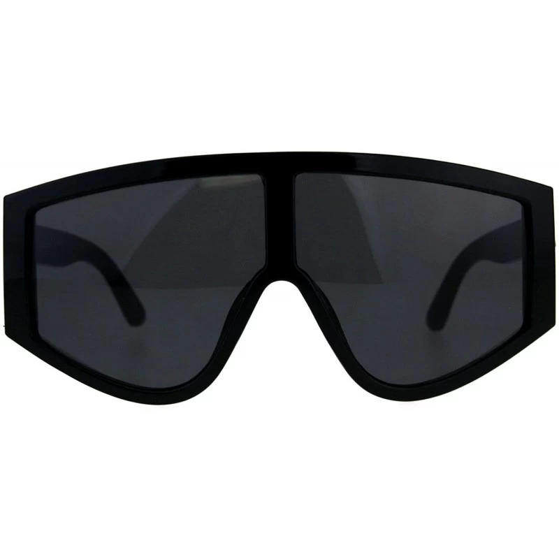 Goggle Super Oversized Goggle Style Sunglasses Arched Top Shield Fashion Shades - Shiny Black - C618CU0ZSGH $9.44