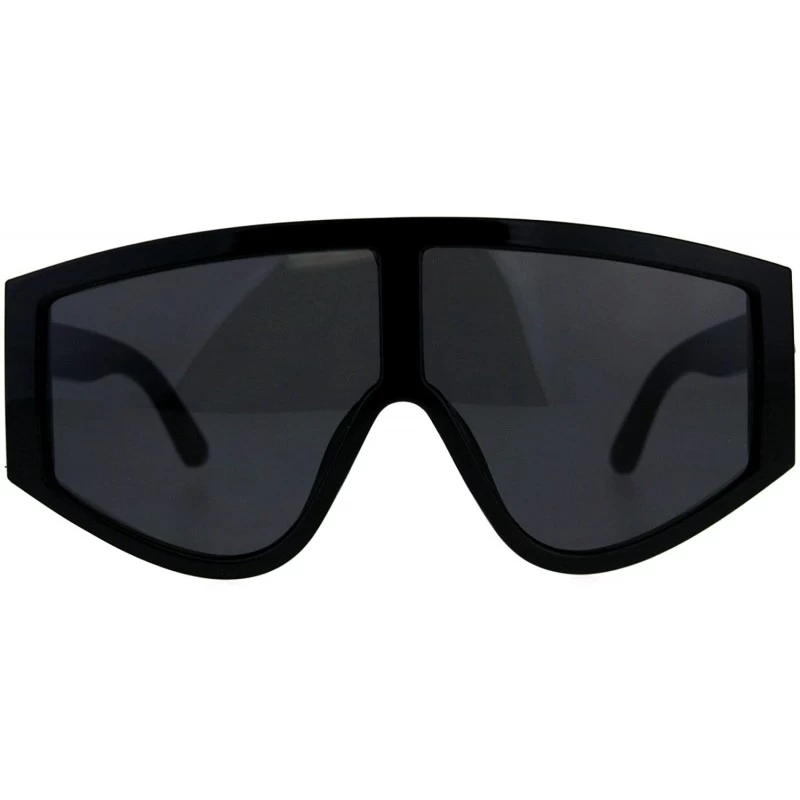 Goggle Super Oversized Goggle Style Sunglasses Arched Top Shield Fashion Shades - Shiny Black - C618CU0ZSGH $22.02