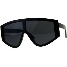 Goggle Super Oversized Goggle Style Sunglasses Arched Top Shield Fashion Shades - Shiny Black - C618CU0ZSGH $22.02