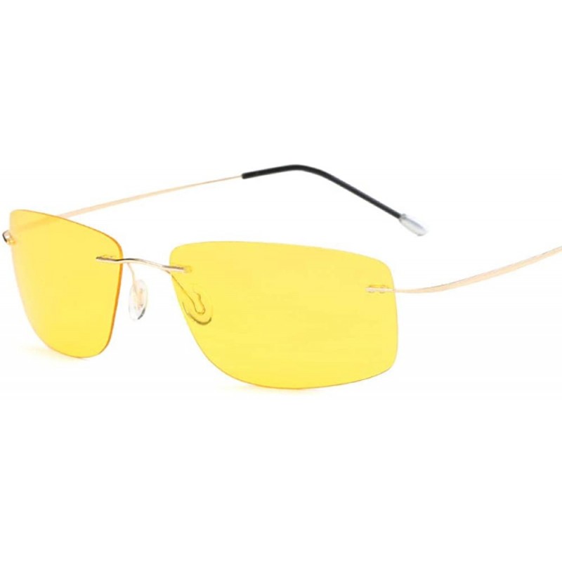 Square Sunglasses Frameless Pure Titanium Light Men'S Square Driving Mirror Polarized Sunglasses Sunshade Mirror - CW18X9URMW...