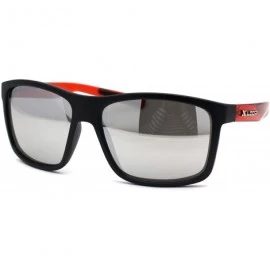 Oversized Oversize Rectangular Sport Horn Rim Mens Sunglasses - Matte Black Red Silver Mirror - CN195ZRT64Z $23.34