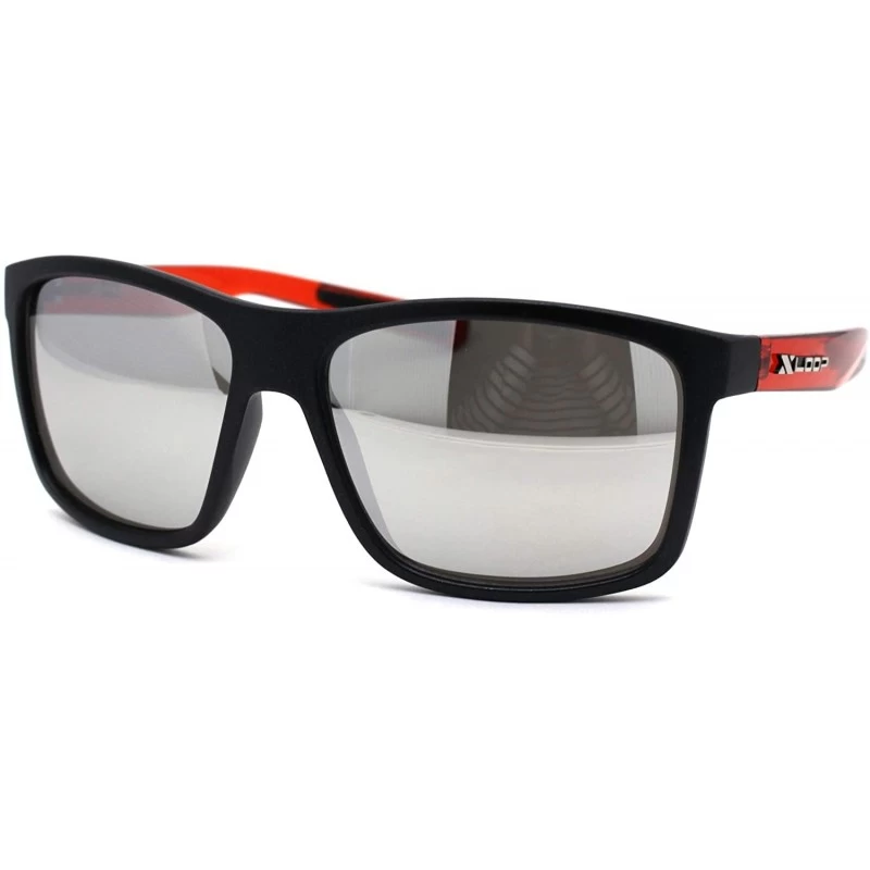 Oversized Oversize Rectangular Sport Horn Rim Mens Sunglasses - Matte Black Red Silver Mirror - CN195ZRT64Z $9.46