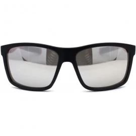 Oversized Oversize Rectangular Sport Horn Rim Mens Sunglasses - Matte Black Red Silver Mirror - CN195ZRT64Z $9.46